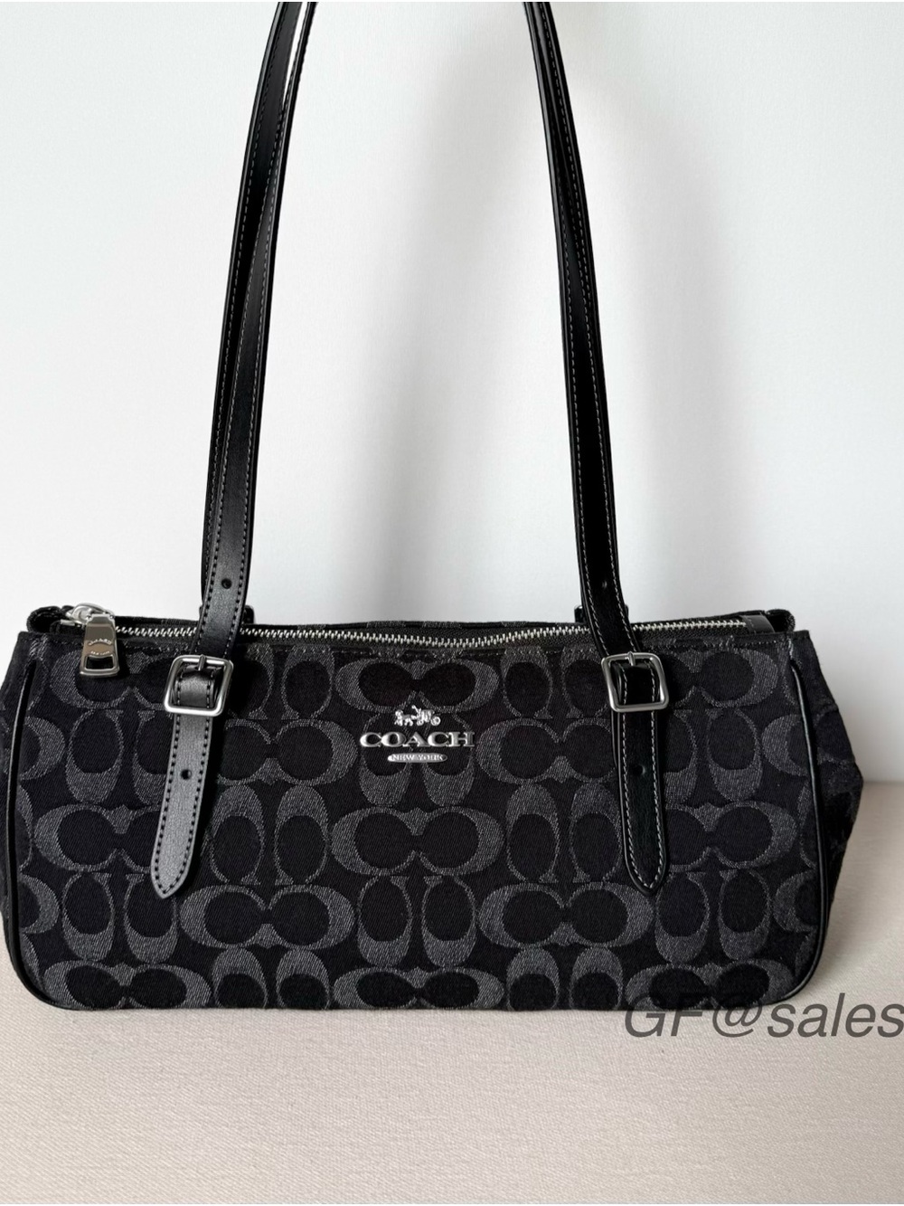 NWT Coach Asher Shoulder Bag Signature Silver/Black Denim | Elevated Everyday